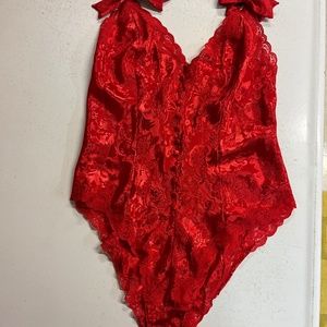 VICTORIA'S SECRET  Red Teddy Bodysuit Lingerie Gold Label Lace M
